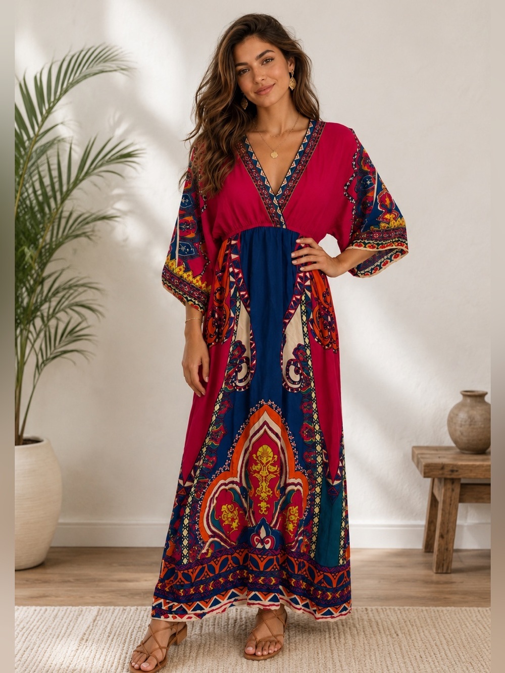 Flying Tomato Magenta and Blue Boho Maxi Dress